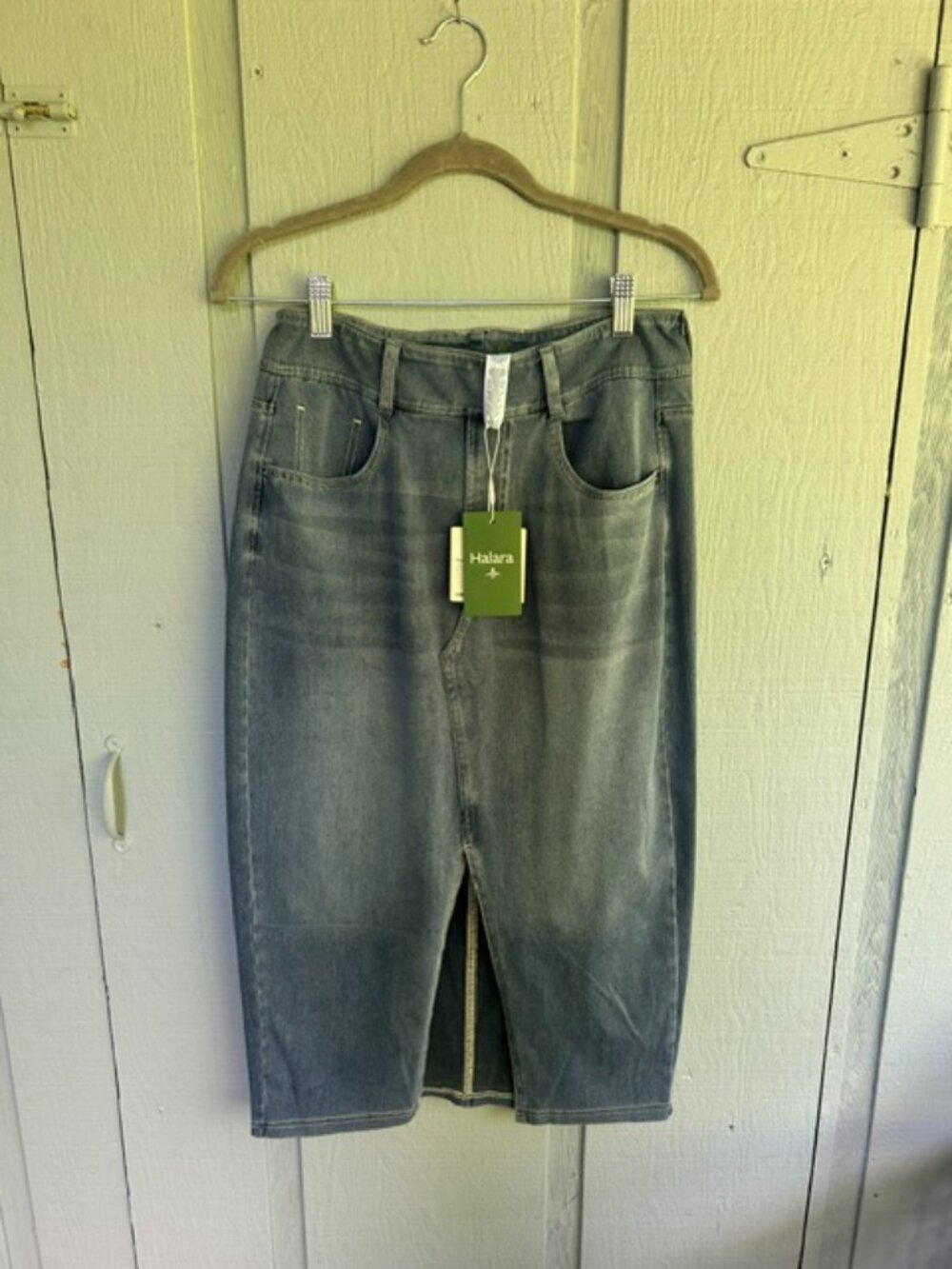NWT Halara Denim Midi Skirt with Front Slit Size M